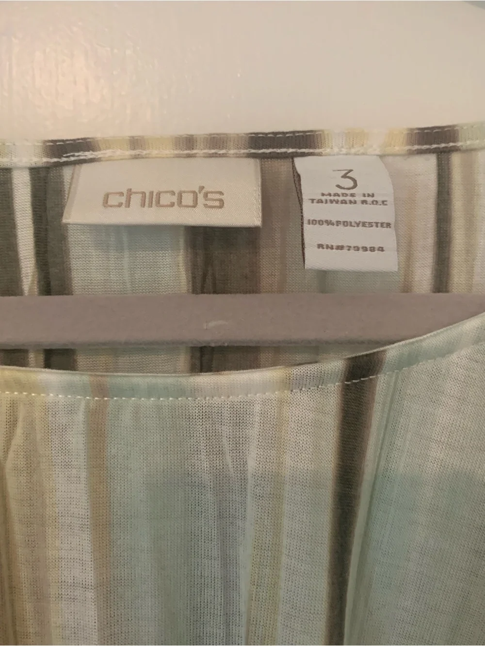 Chico's Abstract Watercolor Striped Blouse Top 3 / XL 3/4 Sleeve Cozy Knit - Picture 3 of 12